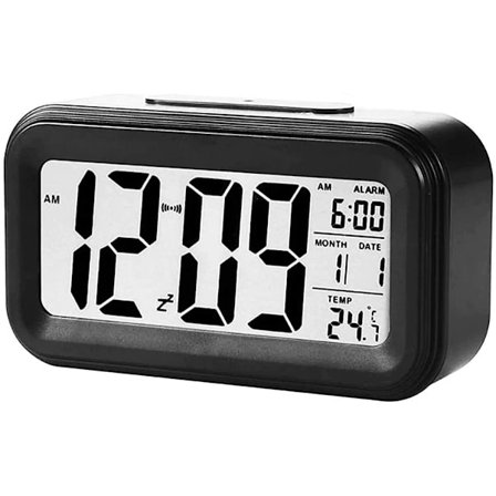 Digital väckarklocka LED-skärm batteridriven väckarklocka svart