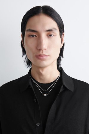 COS Men's Double Chain Pebble Beaded Necklace in Silver-coloured