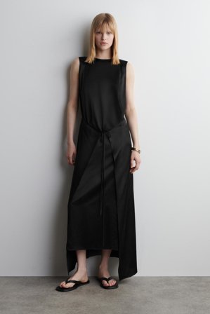 COS Women's Wrap Front Silk Maxi Dress in Black