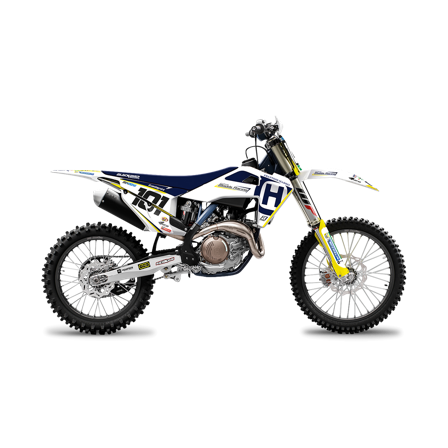Blackbird Replica Maddii Racing 2018 Complete Decal Kit with Seat Cover White-Yellow-Blue - Husqvarna FX 450 2020-2022