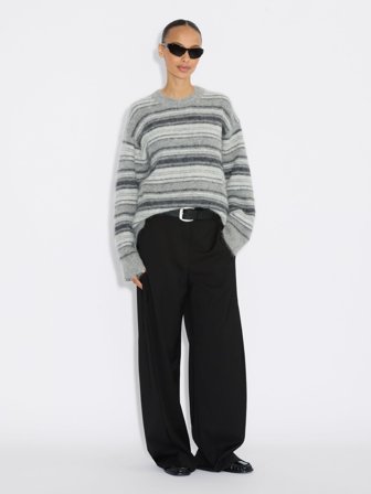 Holzweiler - Fluffy Stripe Crewneck Sweater - Grey Stripe - Womens - Large