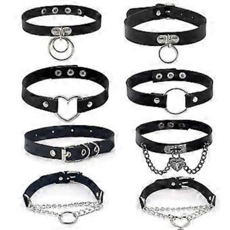 8 st Halloween Halsband Läder Gotisk Choker Halsband Set Punk Kedja Nyckelben Svart Läder Choker Sexig
