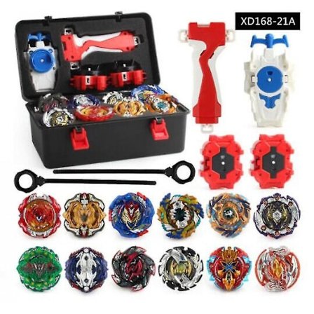Sæt med 12 Beyblade Burst snurretoppe sæt med grebsaffyrer + skumopbevaringskasse