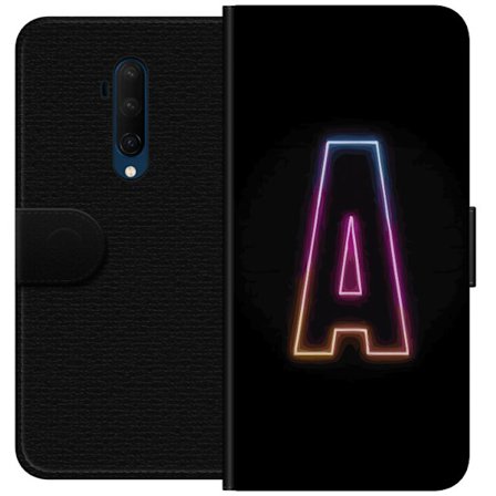 Kompatibel Tegnebogsetui til OnePlus OnePlus 7T Pro Minimalistisk neonbogstav A i regnbuefarvet lys mod sort baggrund i moderne typografisk stil