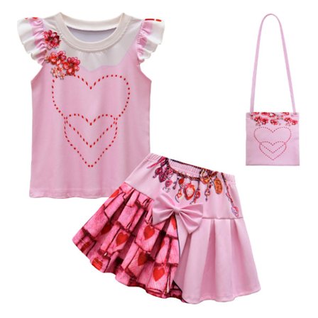 Jente Rise Red Kostyme for Barn Prinsesse Bridget Rosa Hjerte Kjole Cosplay Klær