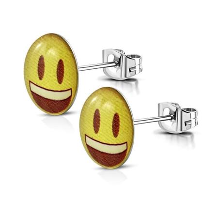Stiftörhängen Stud Örhängen i Kirurgiskt Stål 316L i Silver Färg – Smiley Emoji – 9 mm Silver