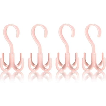 Kääntyvä käsilaukkuteline solmioteline, 4 muovista käsilaukkutelinettä vöille, solmioille, käsilaukuille ja huiveille, vaaleanpunainen