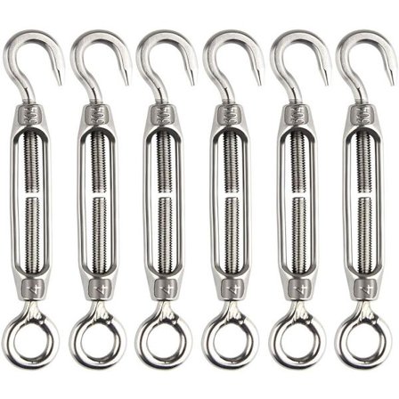 M4 Rustfritt Stål Krok Strammeskrue Sett med 6 Justerbare Krok og Øye Kompatibel med M4 Maskinvare