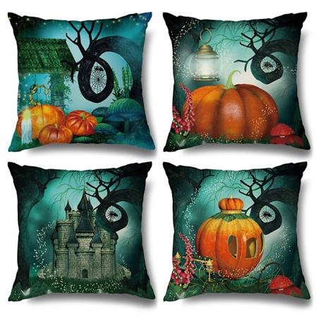 Syksyn Halloween-kurpitsatyynynpäälliset 18x18 tuumaa, 4 kpl setti, Halloween-tyynynpäällinen pellavasta, kurpitsa, noita