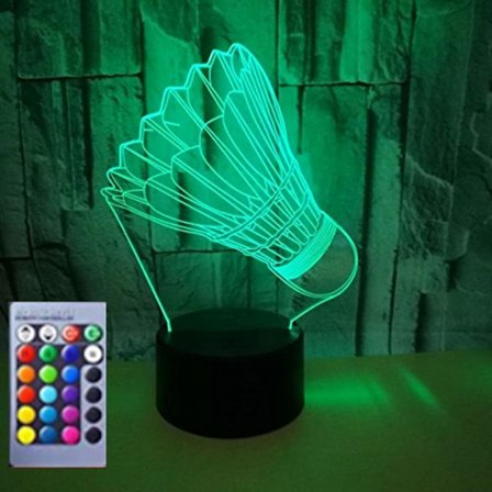 3D Badminton Natlampe Bordlampe Optisk Illusion Lamper 16 Farveskiftende Lys LED Bordlampe Julegave Hjem Kærlighed Fødselsdag Børn Børn Dekoration 