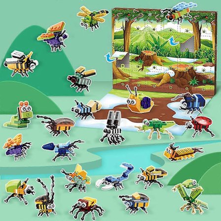 Joulun Adventtikalenteri Yllätyslaatikko - Hyönteisyhdistelmä Rakennuspalikkasarja Lapsille