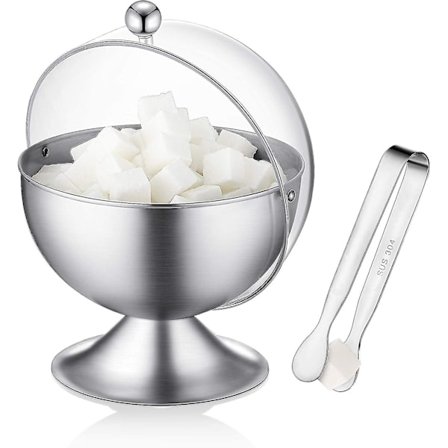 Sfærisk slikskål i rustfrit stål og 11 cm sukkertang i rustfrit stål