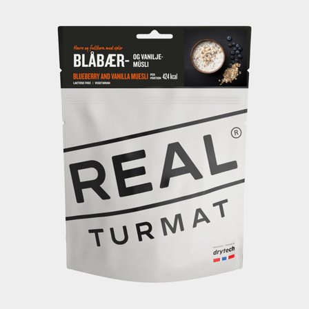Frystorkad mat / campingmat Real Turmat Blåbär- & vaniljmüsli, vegetarisk, portionsförpackning, 330 g
