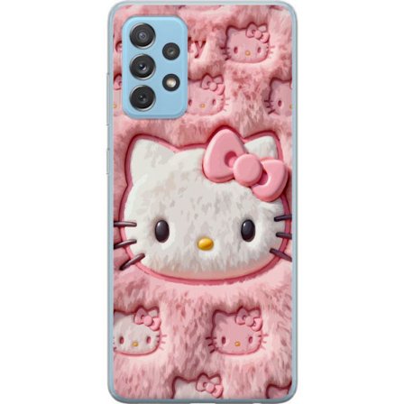 Kompatibelt Mobildeksel til Samsung Galaxy A72 5G Hello Kitty rosa fluffy bakgrunn med ikoniskt ansikt og kawaii-estetikk