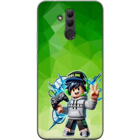 Kompatibelt Mobildeksel til Huawei Mate 20 lite Roblox-inspirert gamerfigur med headset, håndkontroll og energiske effekter mot grønn bakgrunn