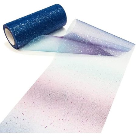 1 rulle regnbågsfärgad glitter tylltyg (15 cm x 9 meter), blå