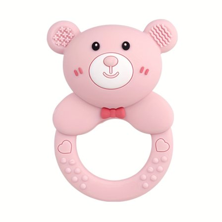 En tegneseriebjørn bidering designet til børn for at forhindre tommelfingersugning, med en rangle, der er sikker at tygge på. Den er fleksibel, Du[D]