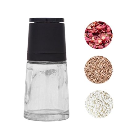 Täyttämätön maustemylly, lasikontti, keraaminen mylly, mylly suolalle, pippurille, mausteille, chiliksi - Puhdas musta