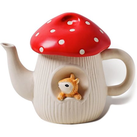 Söt Svamp Tekanna, Handgjord Glasyr Prickig Lock, Säker Matt Keramisk Tekanna, 700ml. Bästa Presenterna för Kvinnor & Flickor