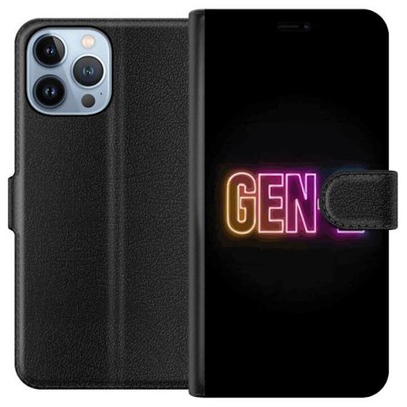 Yhteensopiva Lompakkokotelo Apple Apple iPhone 13 Pro Max Neontext Gen Z värikkäässä valossa tummaa taustaa vasten modernissa digitaalisessa tyyli