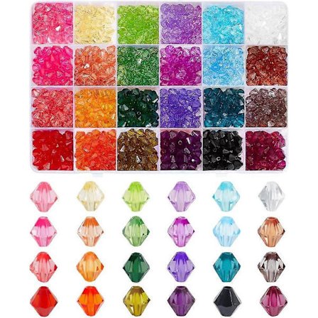 1200 stk. 8mm Perler for Smykkelaging Krystallperler 24 Farger Armbåndsperler Bicone Akrylperler Fasetterte Perler Løse Håndverksperler for Armbånd 
