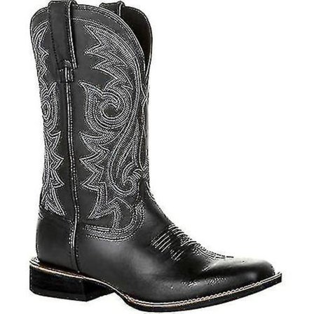 Cowboy Boots Män Wide Classic Vintage Mid Calf Western Boots Broderi Spetsig Tå Block Heel Slip-on Unisex