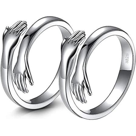 2 stk. klemring, 925 sterling sølv klemringer for kvinner menn jenter kjærlighet klem åpen løftering