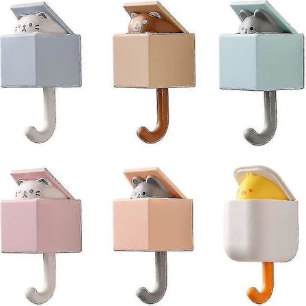 Kattokoukku Ovenripustin - 6kpl Söpöjä Saumattomia Avain Sateenvarjo Pyyhe Lippis Koukku bluerat