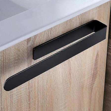 Svart Handduksstång för Badrum, Handduksstång i Rostfritt Stål, Självhäftande Handdukshängare, 37 cm