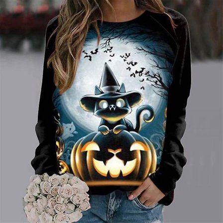 Kvinner Halloween-gensere Pumpkin Face Dansende Skjelettskjorte Langermet genser Funny Graphic Pullover