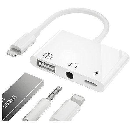 Lightning til usb 3 kameraadapter, 3 i 1 usb hun Otg adapter med 3,5 mm hovedtelefonstik + opladningssplitter kompatibel