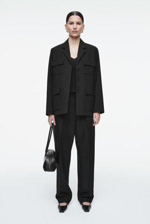 COS Women's Camiseta De Tirantes De Canalé Y Cashmere Slim in Negro