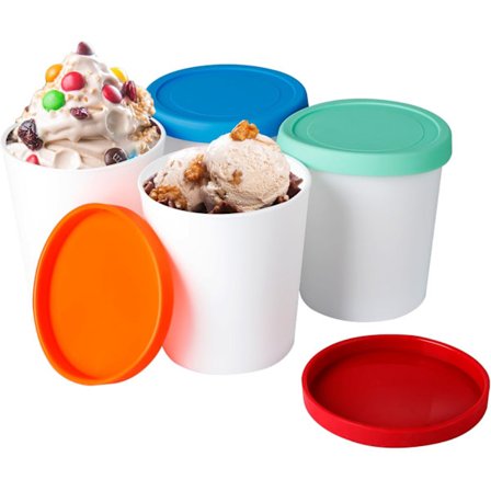 Silikone Isbøtter med Låg 4-pak, 975 ml Genanvendelige Frysebeholdere til Sorbet Gelato Opbevaring, Fryser og Opvaskemaskine Sikre