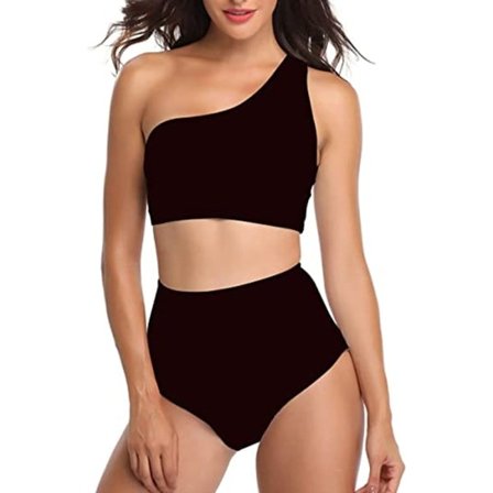 IC Dam En-Skulder Badetøj Højtaljet 2 Dele - Sort