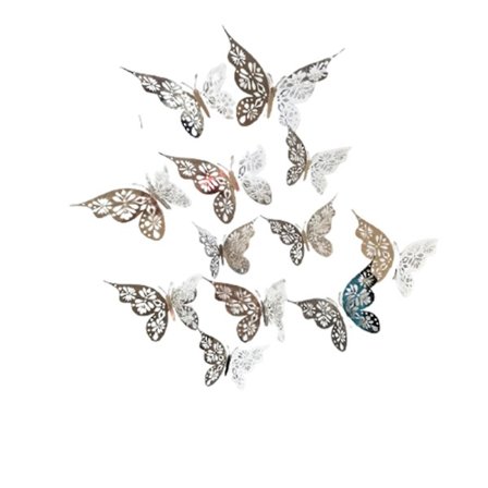 12 stk. 3D sommerfugl vægdekorationer til hjemmet stue soveværelse (sølv)