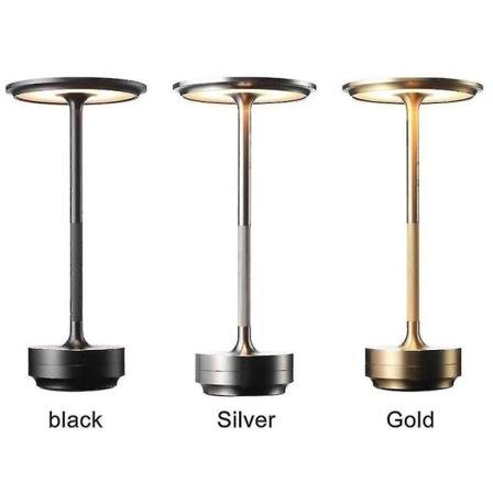 Trådløs bordlampe Dimbar vanntett metall USB-ladbare bordlampe 4 nivåer Brightn black