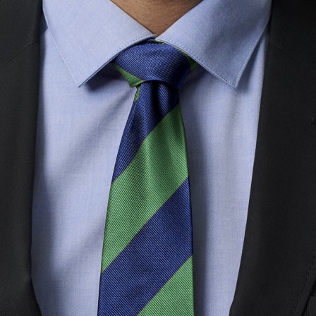 Green & Navy Stripe Silk 8cm Tie for Men - Patterned Ties