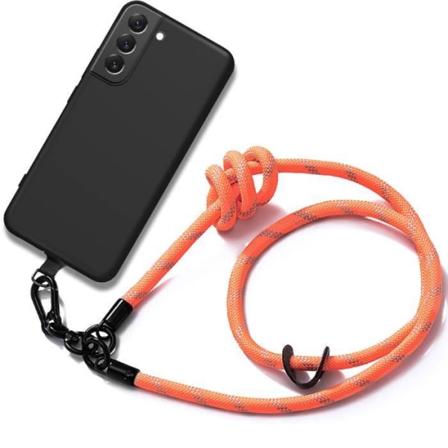 Lanyardfodral till Samsung Galaxy S22+ - S22 Plus Svart Stötsäker med orange löstagbart band Orange