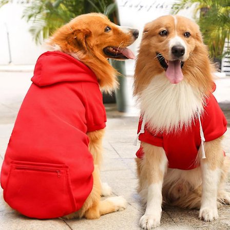 Pet Hund Hoodie Zip Lomme Hvalp Hættetrøje Kæledyr Tøj Størrelse S-5xl(Rød)