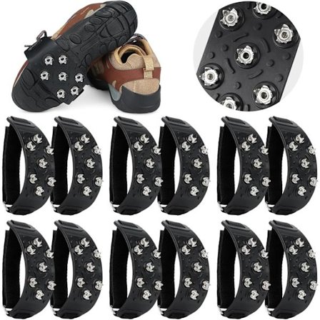 6 par issko anti-slip stegjern med justerbare stropper, skridsikre pigge, trækkraft stegjern, is wolfram knopper til sikker gang, jogging, vandring