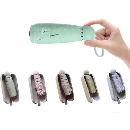 Reise Mini Paraply for Purse Med Veske - Liten Kompakt UV Paraply Beskyttelse Sol - Lett Liten Lommeparaply med Veske for Kvinner, Jenter