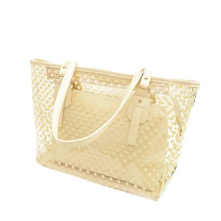 Gennemsigtig taske med lynlås, prikket, transparent strandtaske til damer med inderlomme (Beige)