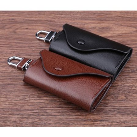 Genuine Leather Key Case, Men's Leather Cowhide Keychain Bag, Key Ring Card ID Holder Wallet