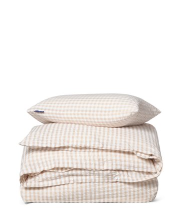Lexington Rutigt bomullsseersucker bäddset, beige/vit