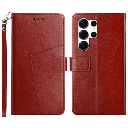 Mobilskal till Samsung Galaxy S26 Ultra Linjer Prägling Konstläder Brun