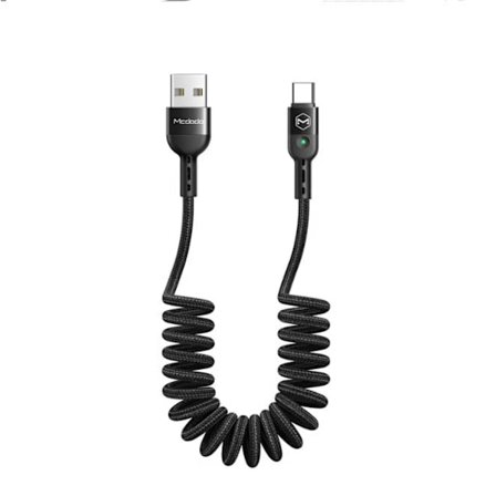 Spiral USB Type-C-kabel, USB-kabel med återdragningsfunktion, USB Type-C