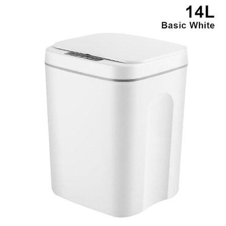 Smart Induktions Beröringsbar Papperskorg Självstängande Självbytande Avfallsbehållare Automatiskt Öppningsbart Lock Kompatibel med Basic White 14L