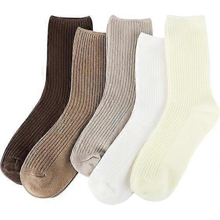 5 par enfärgade bomullsstrumpor för dam, över ankeln