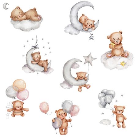 Cute Teddy Bear Wall Stickers for Kids Rooms Baby Nursery Room Decoration Wall Decals Bear Home Decor Self-adhesive Stickers PVC