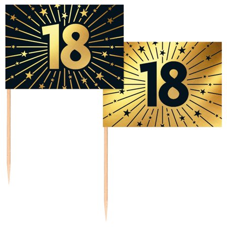 Partypicks 18 år Guld/Svart 50-pack